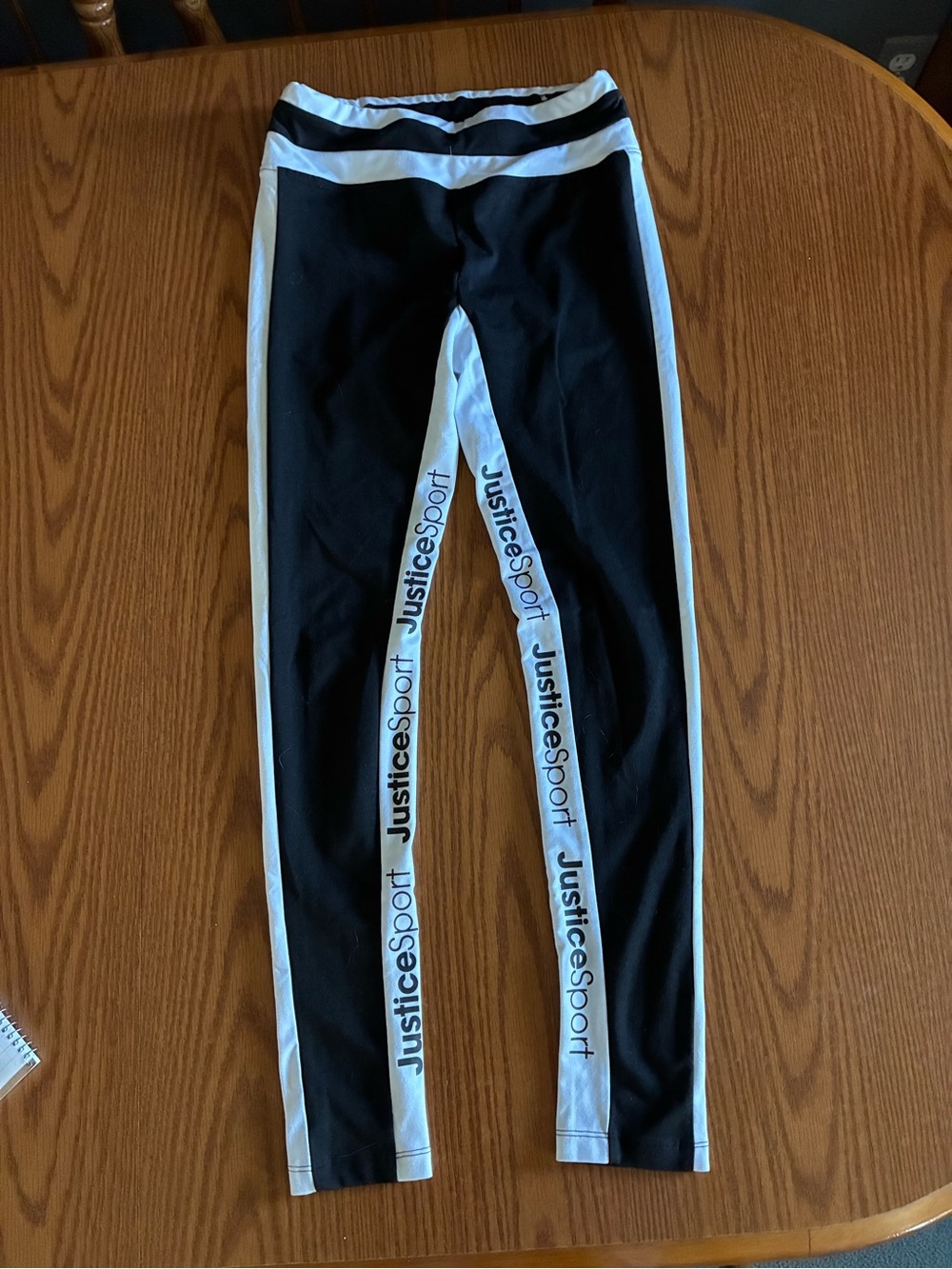 Justice Black and White Sport Leggings with Side Logo Tape